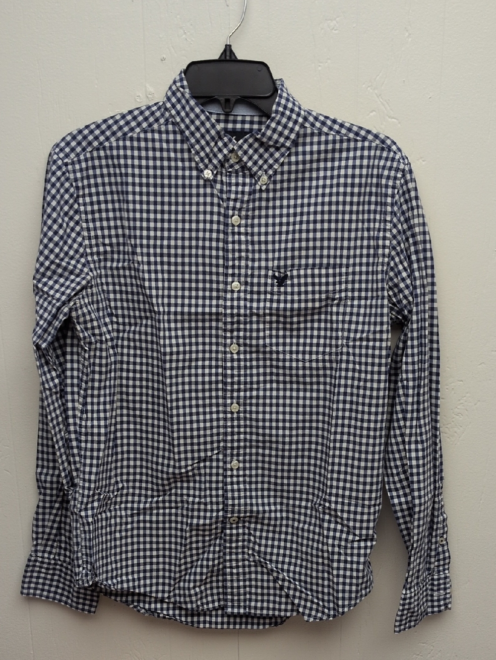 American Eagle Outfitters Navy and White Gingham Button-Down Shirt